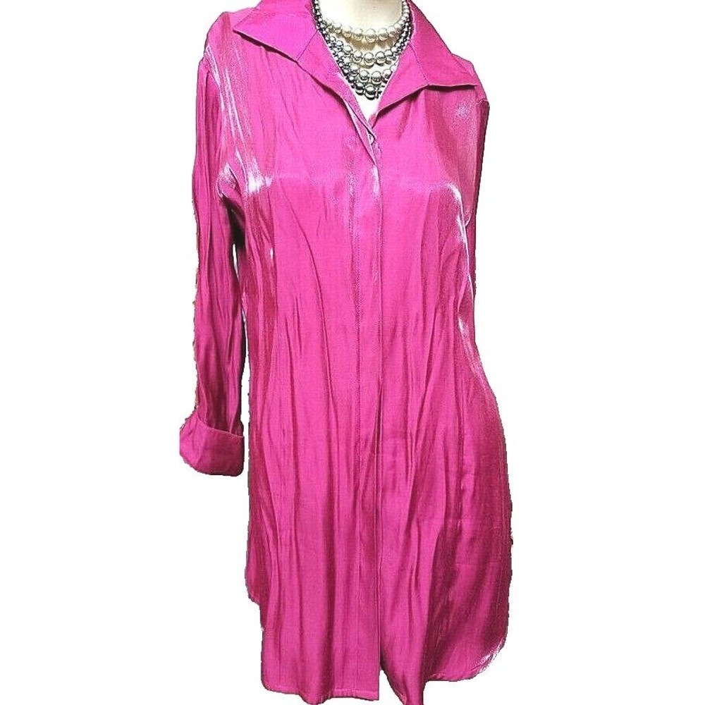 Chico's Dark Pink Long Button Front Top Size Medium Stylish Chic Boho